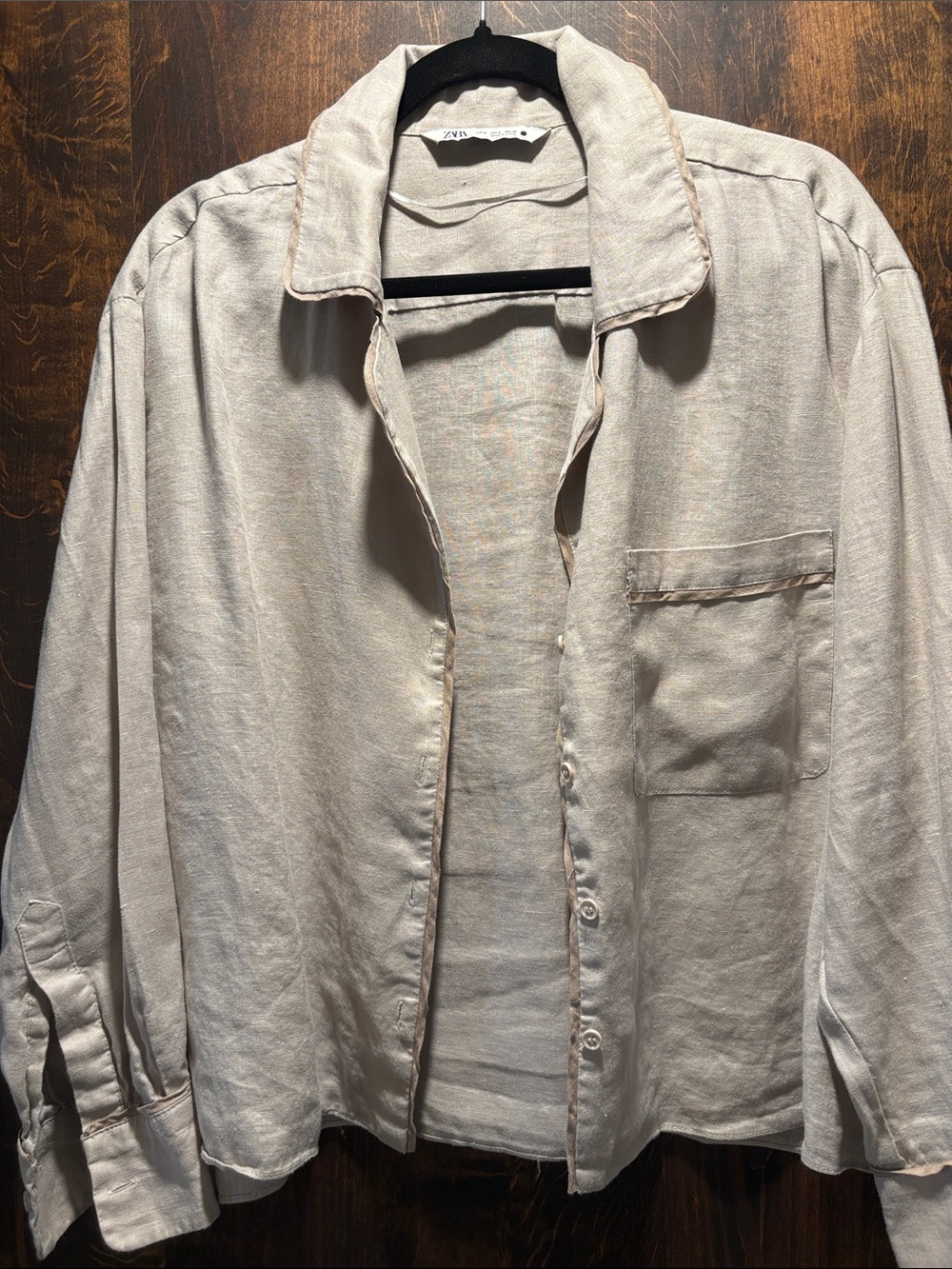 Zara Cream Button-Down Linen Shirt